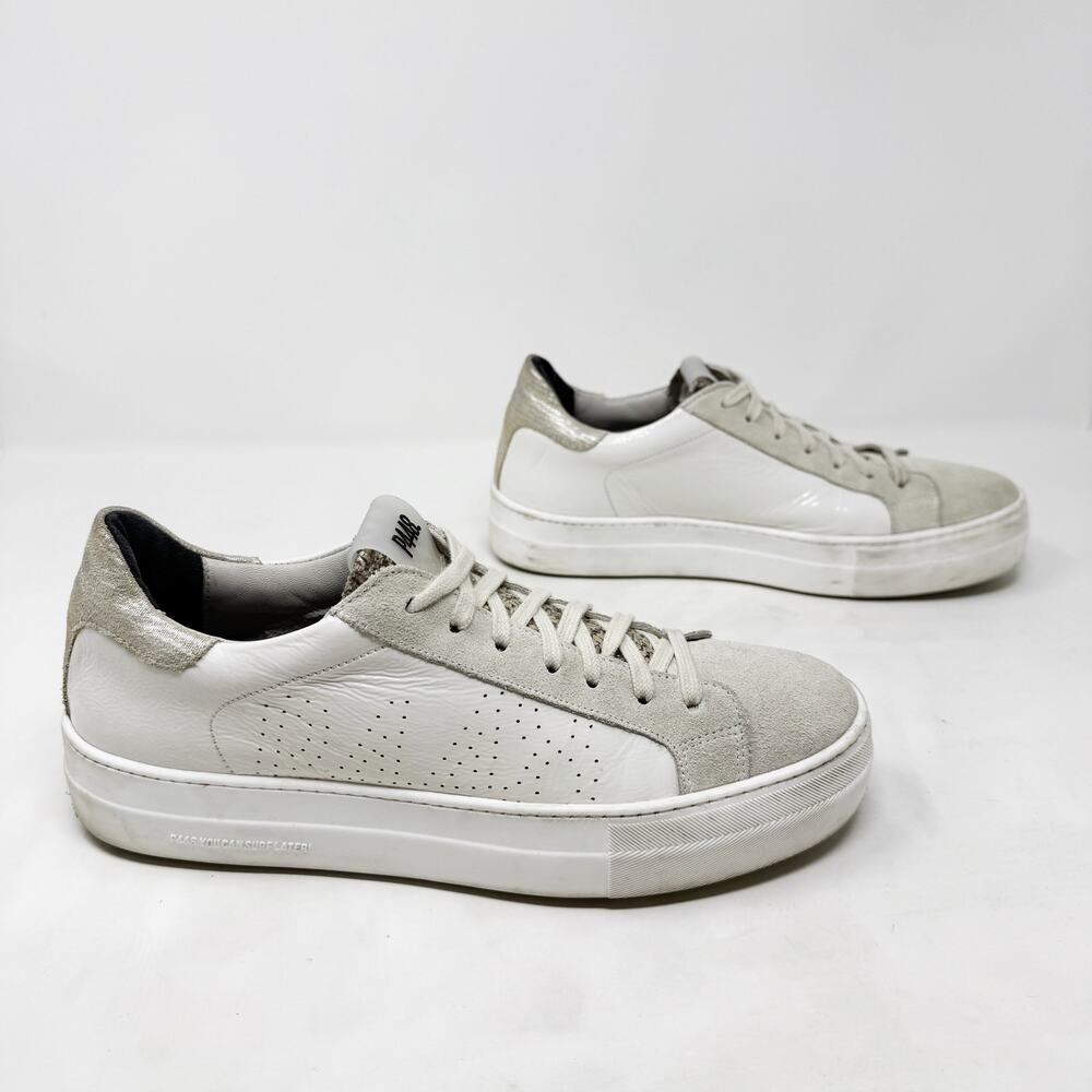 [P448] Thea Platform Lace Up Low Top Sneakers White Gray Sparkle Tweed Size 40